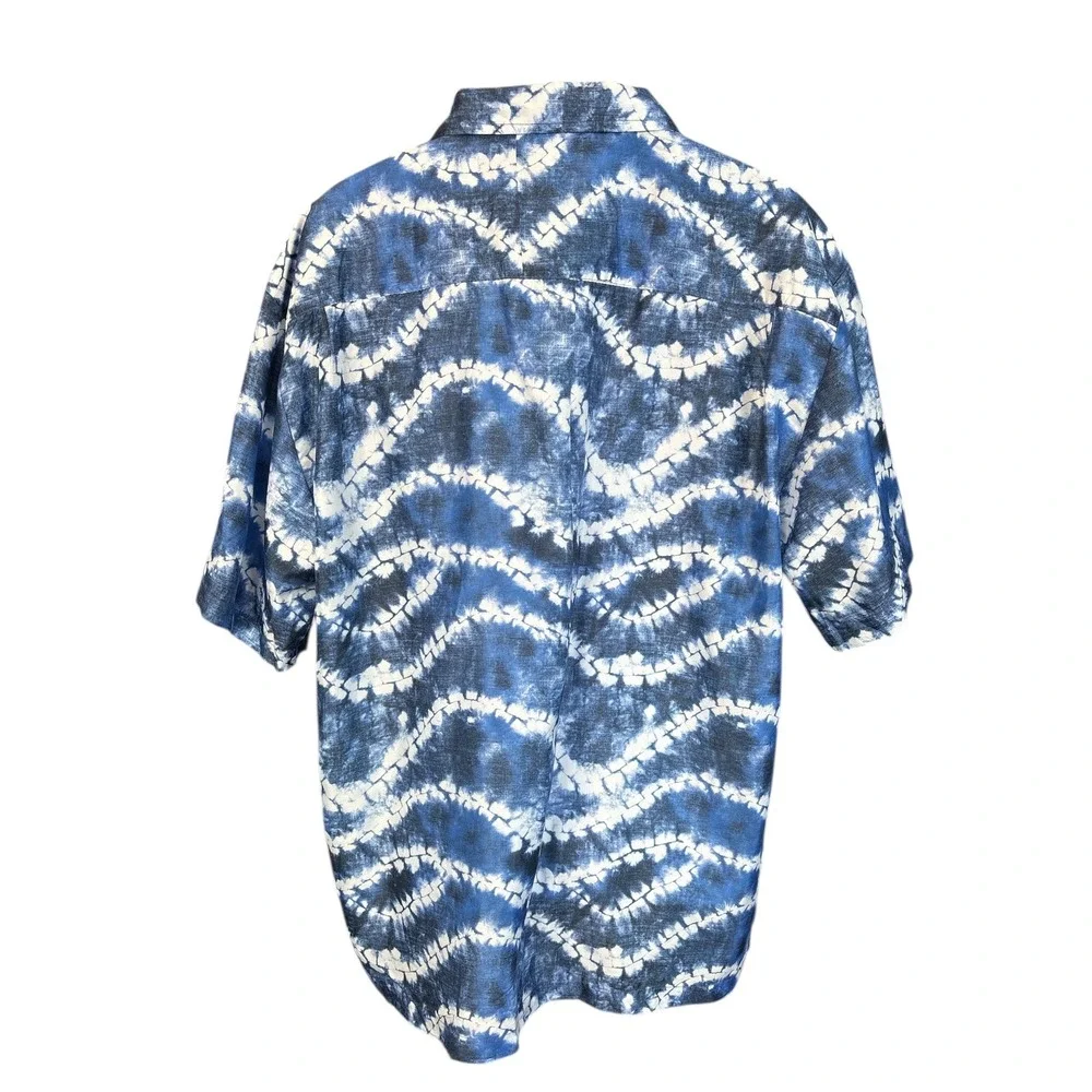 Trunks Surf & Swim Co Blue & White Short Sleeve Button Up Hawaiian Shirt, XXL